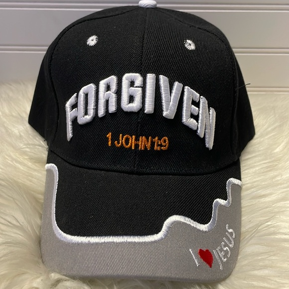 Forgiven -1 John 1:9 Black Embroidered Baseball Cap - Picture 10 of 12